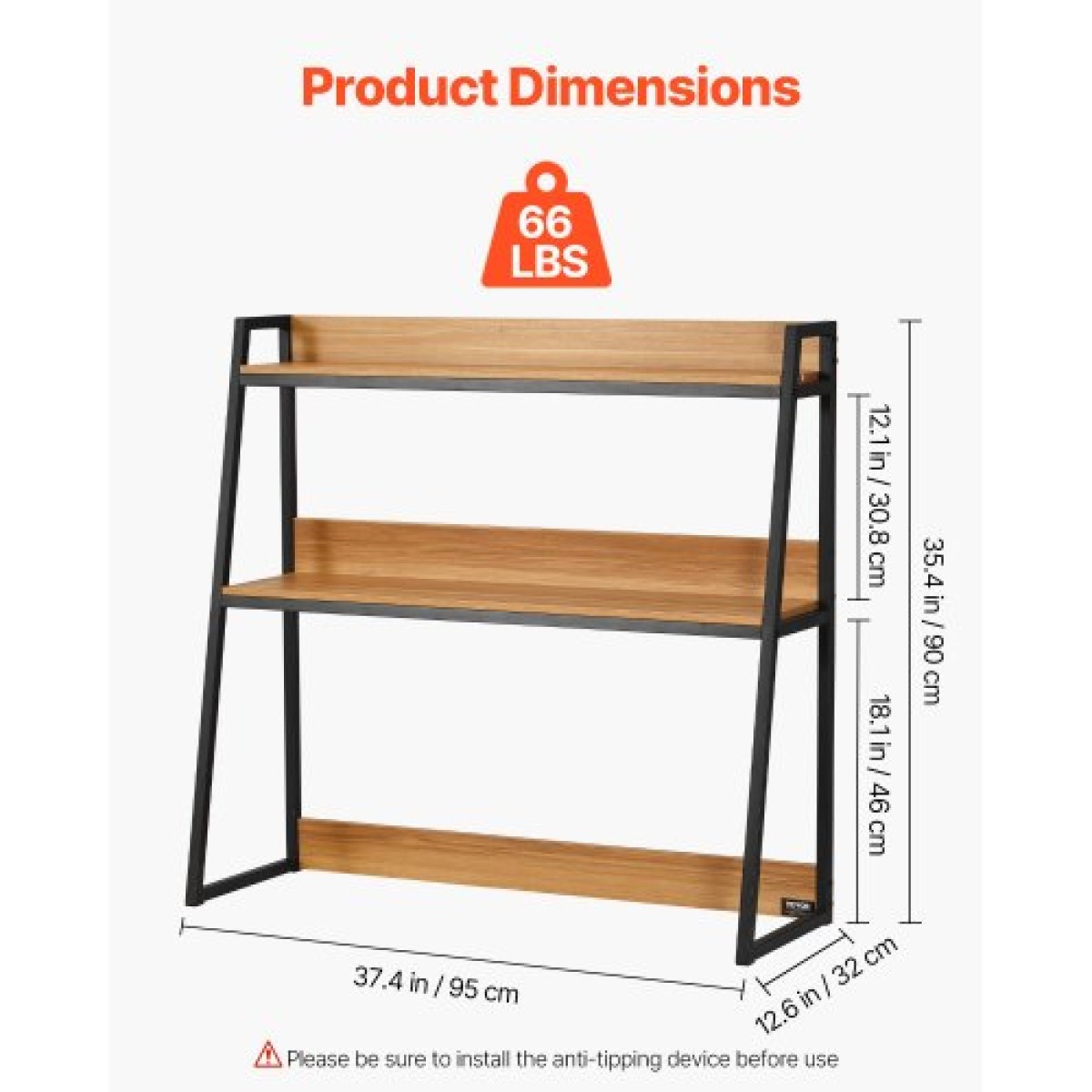 VEVOR Desktop Bookshelf, 2-Tier Desktop Storage Organizer, 37,4" x 12,6" x 35,4" ράφι αποθήκευσης γραφείου, Ξύλινο ράφι, ράφι επιτραπέζιου ραφιού με αντιολισθητικά μαξιλαράκια ποδιών, για γραφείο, σπίτι και κοιτώνα