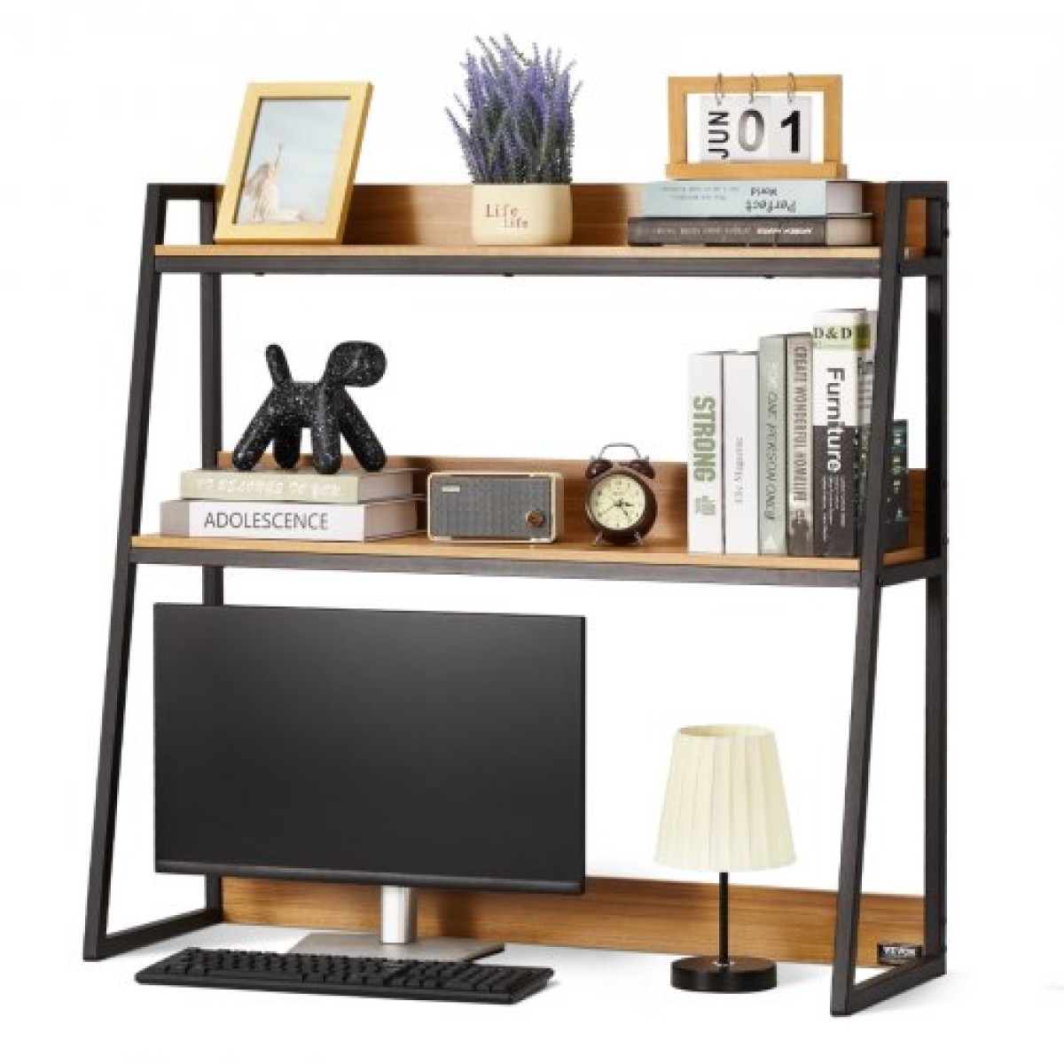 VEVOR Desktop Bookshelf, 2-Tier Desktop Storage Organizer, 37,4" x 12,6" x 35,4" ράφι αποθήκευσης γραφείου, Ξύλινο ράφι, ράφι επιτραπέζιου ραφιού με αντιολισθητικά μαξιλαράκια ποδιών, για γραφείο, σπίτι και κοιτώνα