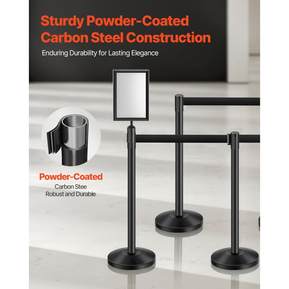 VEVOR Stanchion Post, 8 τεμ. Crowd Control Barrier με 8 ανασυρόμενες ζώνες & 2 βάσεις για πινακίδες, Carbon Steel Stanchion Post Queue με Sand Injection Hollow Base για θέατρο, πάρτι, γάμους, έκθεση