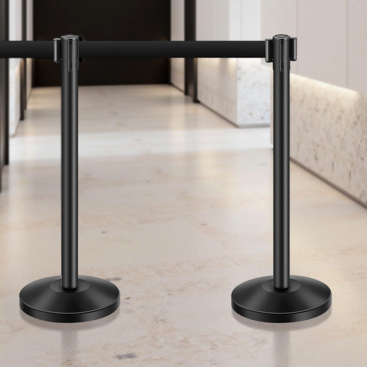 VEVOR Stanchion Post, 8 τεμ. Crowd Control Barrier με 8 ανασυρόμενες ζώνες & 2 βάσεις για πινακίδες, Carbon Steel Stanchion Post Queue με Sand Injection Hollow Base για θέατρο, πάρτι, γάμους, έκθεση