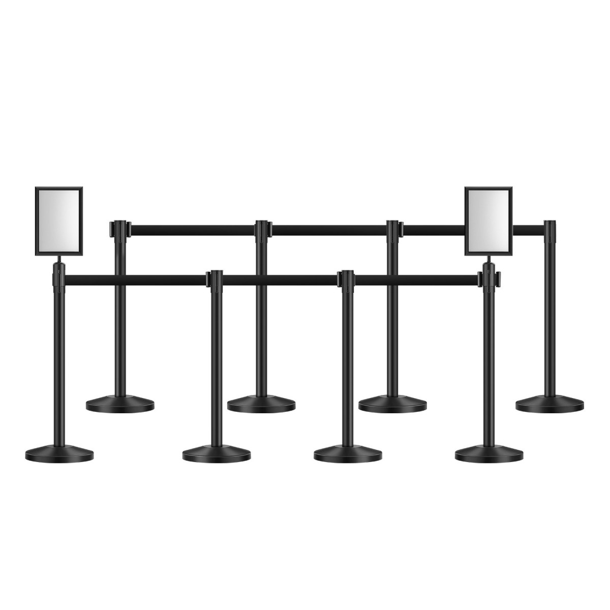 VEVOR Stanchion Post, 8 τεμ. Crowd Control Barrier με 8 ανασυρόμενες ζώνες & 2 βάσεις για πινακίδες, Carbon Steel Stanchion Post Queue με Sand Injection Hollow Base για θέατρο, πάρτι, γάμους, έκθεση