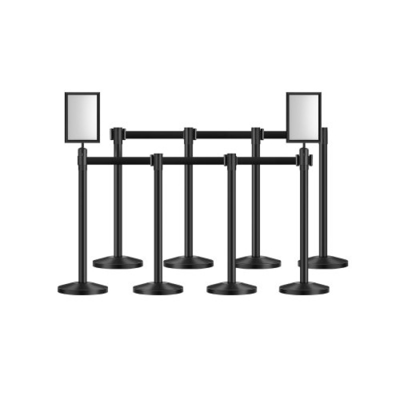 VEVOR Stanchion Post, 8 τεμ. Crowd Control Barrier με 8 ανασυρόμενες ζώνες & 2 βάσεις για πινακίδες, Carbon Steel Stanchion Post Queue με Sand Injection Hollow Base για θέατρο, πάρτι, γάμους, έκθεση