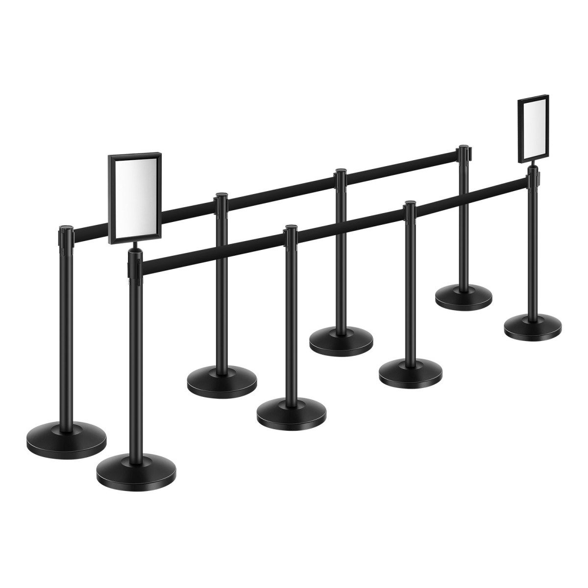 VEVOR Stanchion Post, 8 τεμ. Crowd Control Barrier με 8 ανασυρόμενες ζώνες & 2 βάσεις για πινακίδες, Carbon Steel Stanchion Post Queue με Sand Injection Hollow Base για θέατρο, πάρτι, γάμους, έκθεση