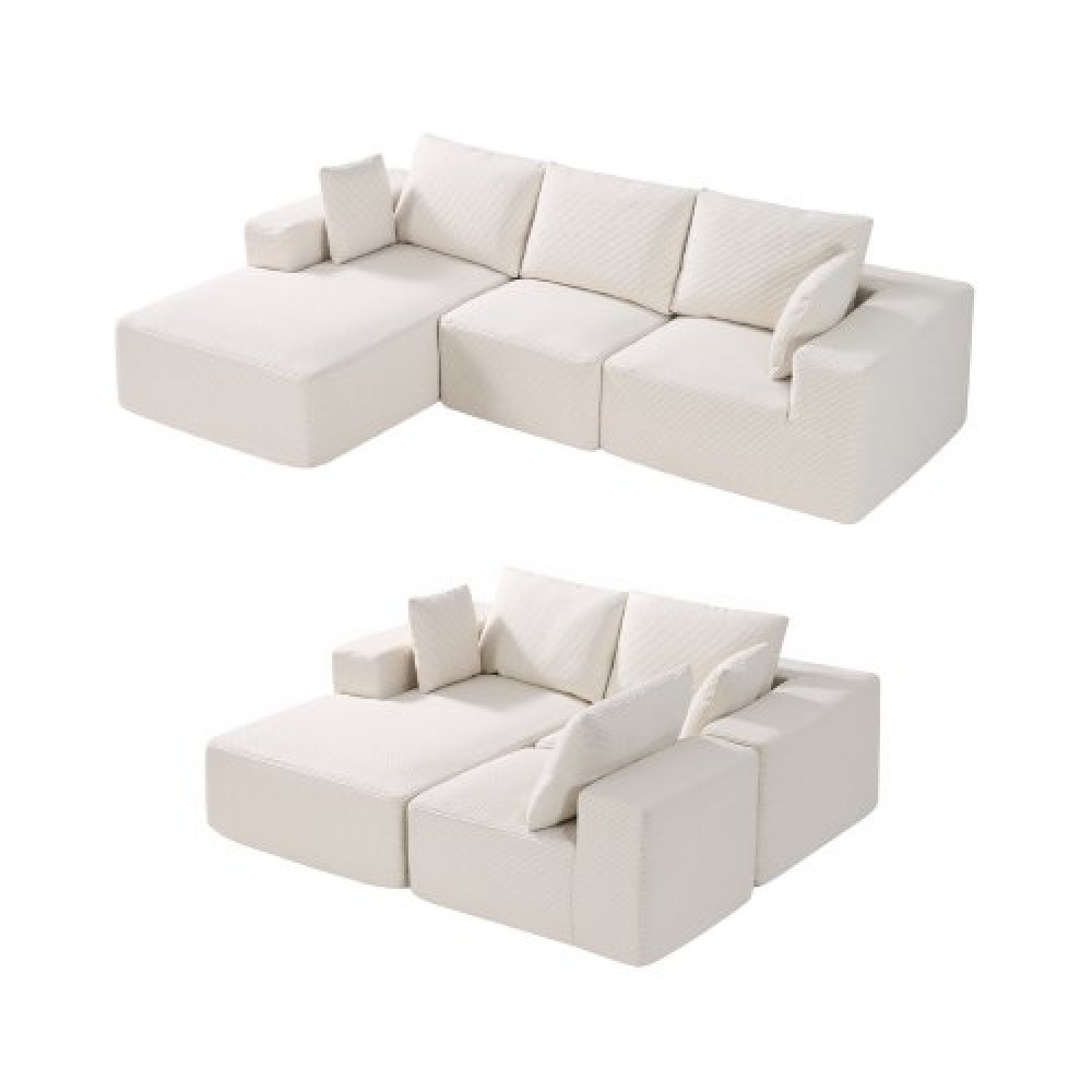VEVOR Modular Sectional Καναπές, Σχήμα L Modular Καναπές με ξαπλώστρα, Cloud Sectional Καναπές με High Rebound Sponge and Density, Επενδυμένος κοτλέ καναπές με μαξιλάρι για σαλόνι, διαμέρισμα, μπεζ