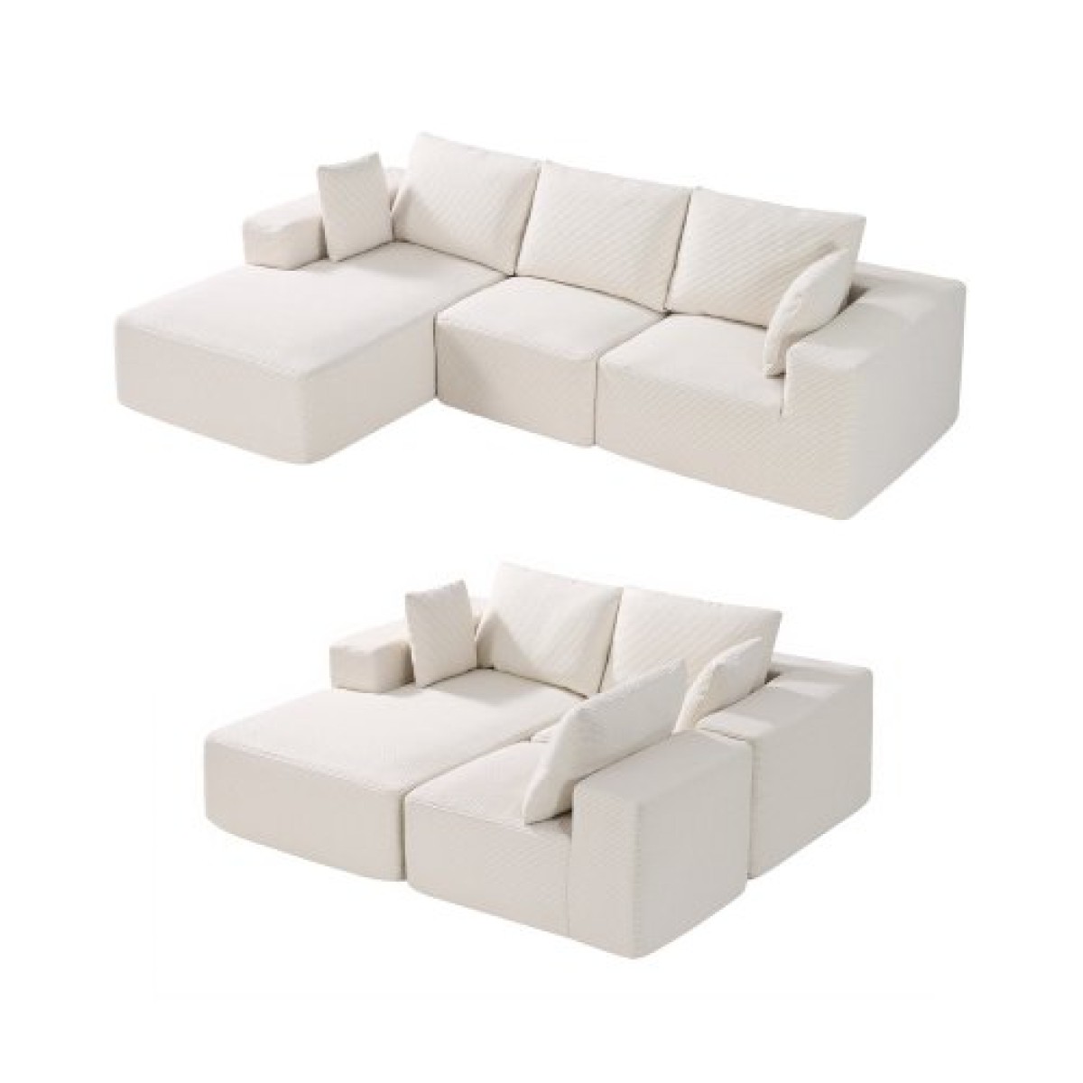 VEVOR Modular Sectional Καναπές, Σχήμα L Modular Καναπές με ξαπλώστρα, Cloud Sectional Καναπές με High Rebound Sponge and Density, Επενδυμένος κοτλέ καναπές με μαξιλάρι για σαλόνι, διαμέρισμα, μπεζ