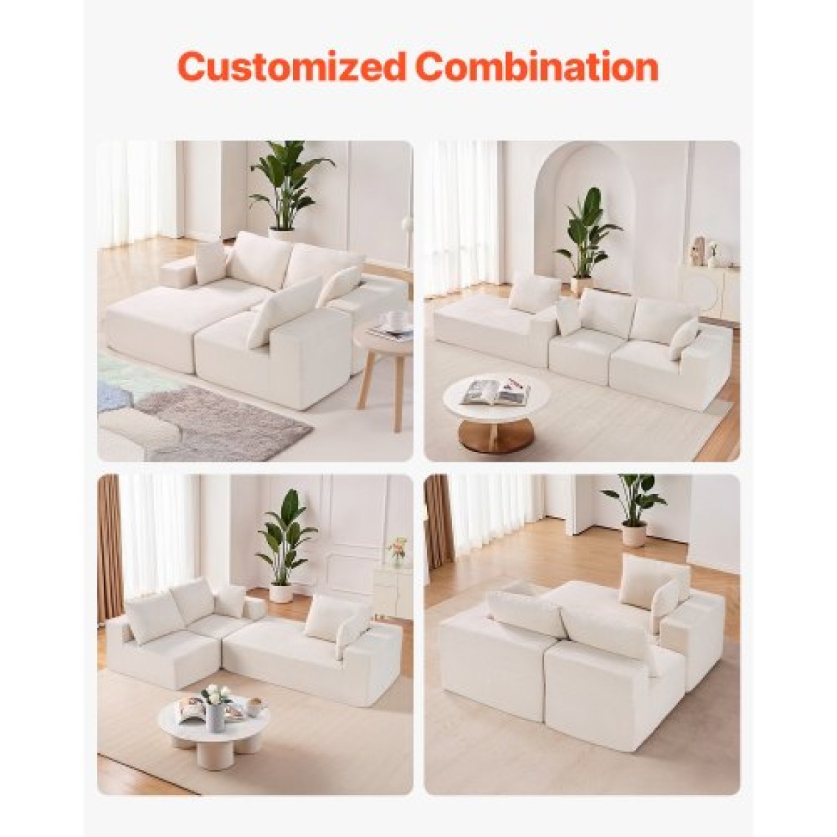 VEVOR Modular Sectional Καναπές, Σχήμα L Modular Καναπές με ξαπλώστρα, Cloud Sectional Καναπές με High Rebound Sponge and Density, Επενδυμένος κοτλέ καναπές με μαξιλάρι για σαλόνι, διαμέρισμα, μπεζ