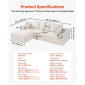 VEVOR Modular Sectional Καναπές, Σχήμα L Modular Καναπές με ξαπλώστρα, Cloud Sectional Καναπές με High Rebound Sponge and Density, Επενδυμένος κοτλέ καναπές με μαξιλάρι για σαλόνι, διαμέρισμα, μπεζ