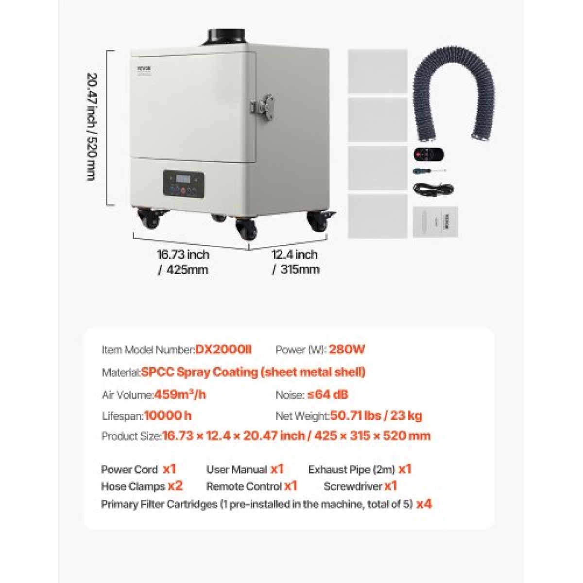 VEVOR Solder Fume Extractor, 459 m³/h Απορροφητή καπνού με συγκόλληση ισχυρής αναρρόφησης με κινητήρα χωρίς ψήκτρες 280 W, φίλτρα 4 σταδίων, 10-ταχύτητα & τηλεχειριστήριο καθαριστή καπνού για συγκόλληση, χάραξη, συγκόλληση DIY