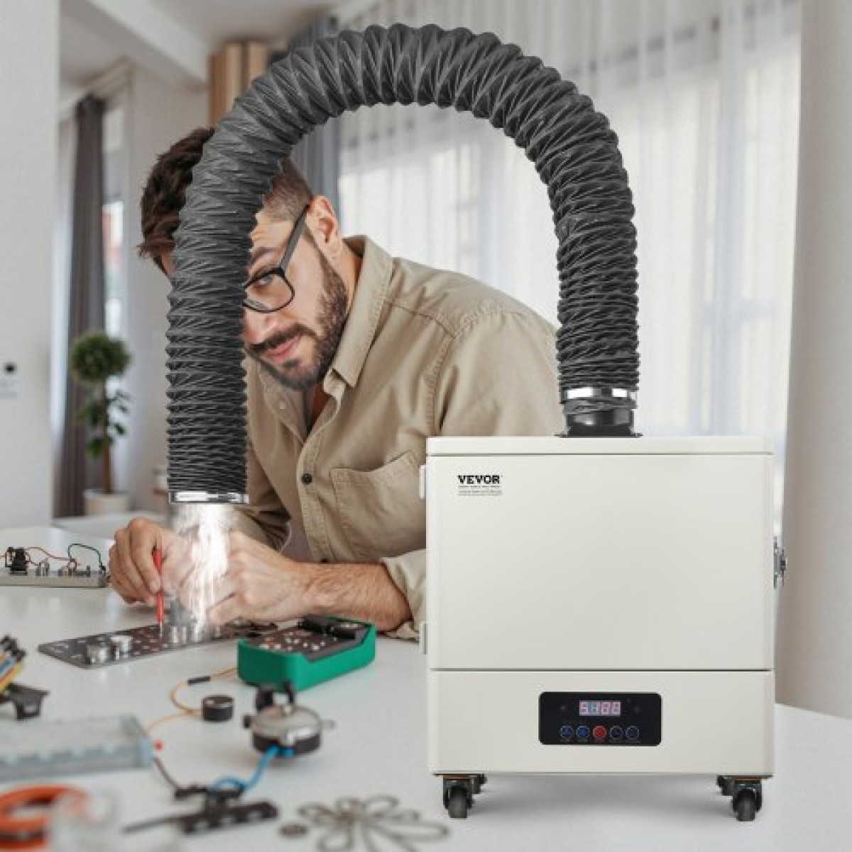VEVOR Solder Fume Extractor, 459 m³/h Απορροφητή καπνού με συγκόλληση ισχυρής αναρρόφησης με κινητήρα χωρίς ψήκτρες 280 W, φίλτρα 4 σταδίων, 10-ταχύτητα & τηλεχειριστήριο καθαριστή καπνού για συγκόλληση, χάραξη, συγκόλληση DIY