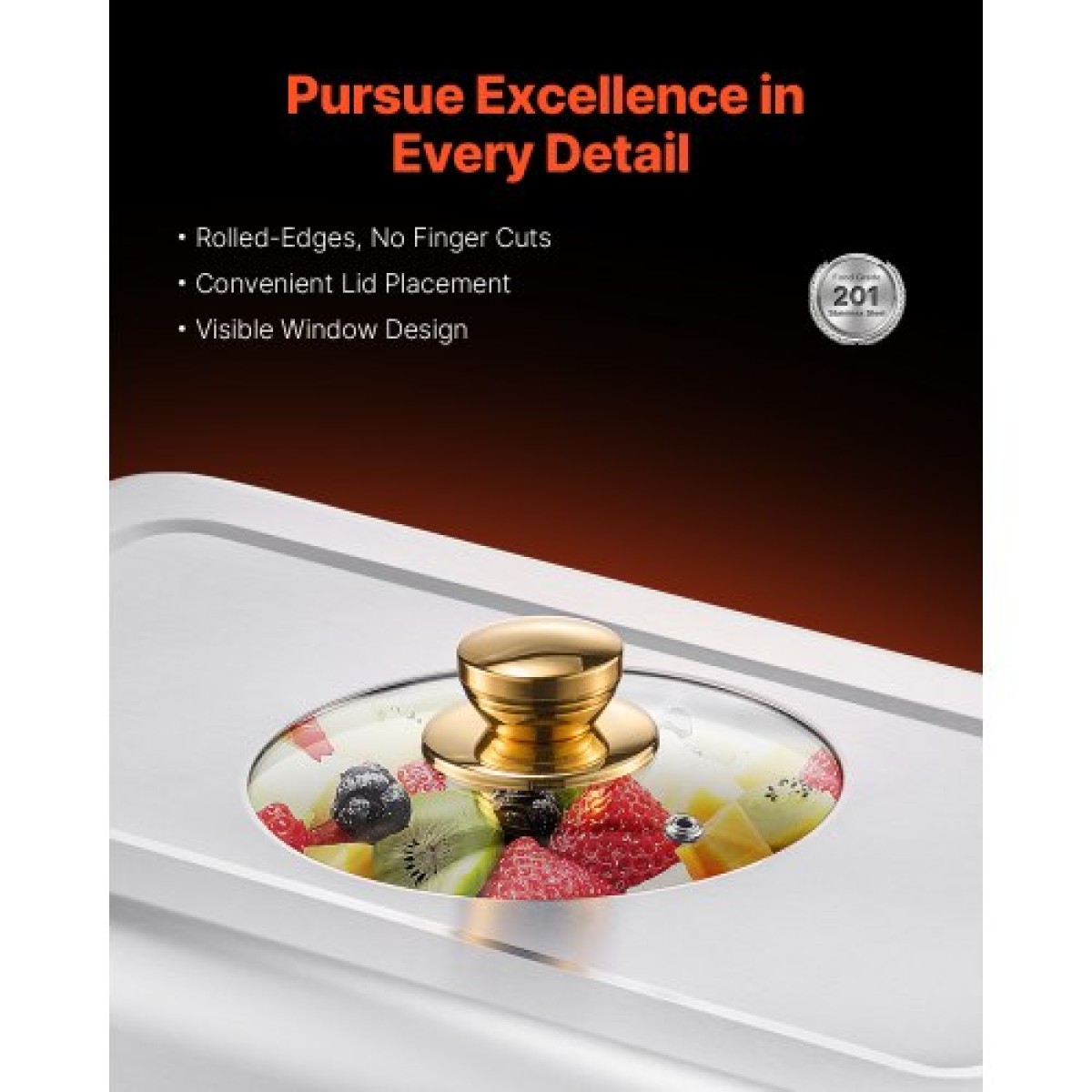 VEVOR Chafing Dish Dish Buffet Set, 8 Qt 4 Pack, Chafer από ανοξείδωτο ατσάλι με 4 τηγάνια πλήρους μεγέθους, Ορθογώνιος διακομιστής Catering Warmer με γυάλινο καπάκι Πτυσσόμενη βάση καυσίμου, για δείπνο γάμου