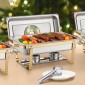 VEVOR Chafing Dish Dish Buffet Set, 8 Qt 4 Pack, Chafer από ανοξείδωτο ατσάλι με 4 τηγάνια πλήρους μεγέθους, Ορθογώνιος διακομιστής Catering Warmer με γυάλινο καπάκι Πτυσσόμενη βάση καυσίμου, για δείπνο γάμου