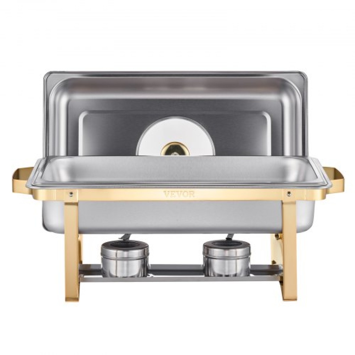 VEVOR Chafing Dish Dish Buffet Set, 8 Qt 4 Pack, Chafer από ανοξείδωτο ατσάλι με 4 τηγάνια πλήρους μεγέθους, Ορθογώνιος διακομιστής Catering Warmer με γυάλινο καπάκι Πτυσσόμενη βάση καυσίμου, για δείπνο γάμου