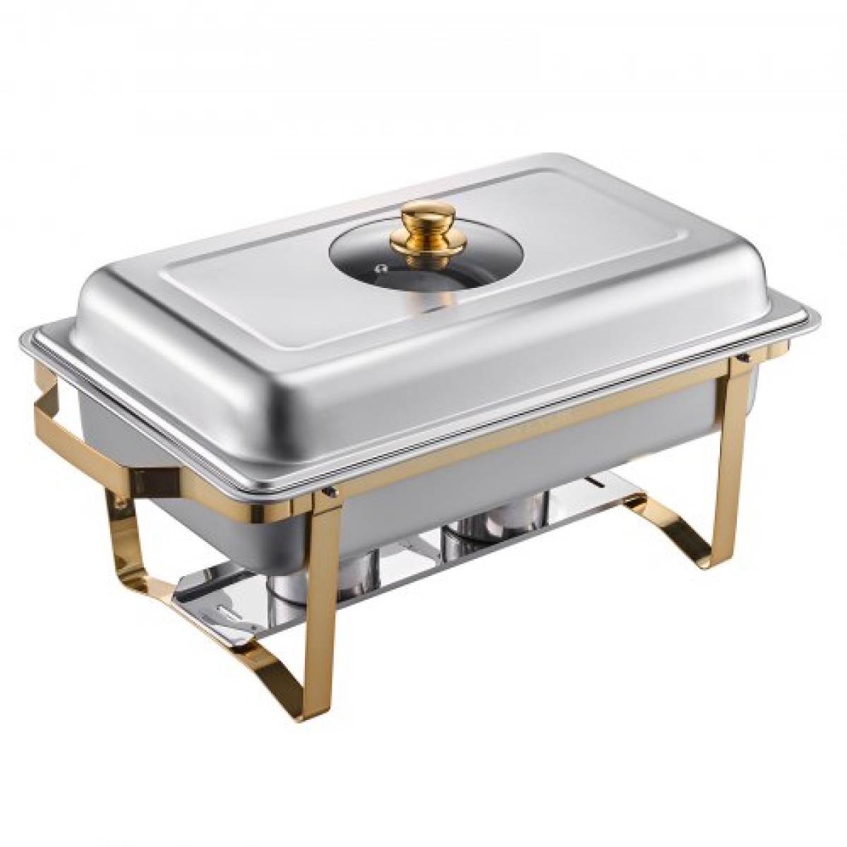 VEVOR Chafing Dish Dish Buffet Set, 8 Qt 4 Pack, Chafer από ανοξείδωτο ατσάλι με 4 τηγάνια πλήρους μεγέθους, Ορθογώνιος διακομιστής Catering Warmer με γυάλινο καπάκι Πτυσσόμενη βάση καυσίμου, για δείπνο γάμου