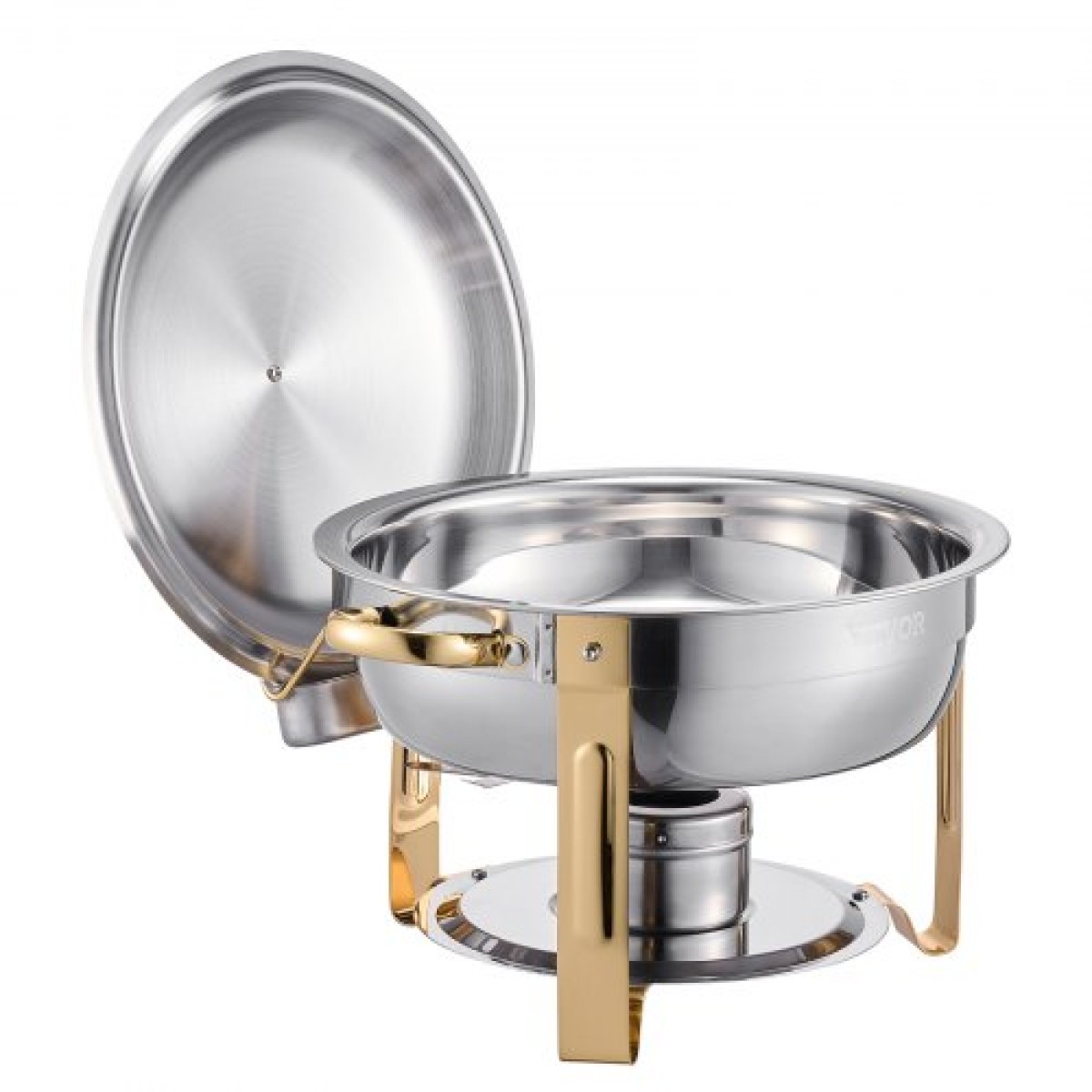 VEVOR Chafing Dish Dish Buffet Set, 5 Qt 4 Pack, Chafer από ανοξείδωτο ατσάλι με 4 τηγάνια πλήρους μεγέθους, στρογγυλός θερμός διακομιστής Catering με καπάκι Water Pan Πτυσσόμενο σταντ κλιπ, για πάρτι γάμου, δεξιώσεις, χρυσό