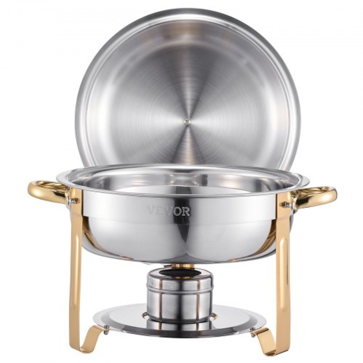 VEVOR Chafing Dish Dish Buffet Set, 5 Qt 4 Pack, Chafer από ανοξείδωτο ατσάλι με 4 τηγάνια πλήρους μεγέθους, στρογγυλός θερμός διακομιστής Catering με καπάκι Water Pan Πτυσσόμενο σταντ κλιπ, για πάρτι γάμου, δεξιώσεις, χρυσό