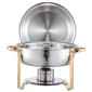 VEVOR Chafing Dish Dish Buffet Set, 5 Qt 4 Pack, Chafer από ανοξείδωτο ατσάλι με 4 τηγάνια πλήρους μεγέθους, στρογγυλός θερμός διακομιστής Catering με καπάκι Water Pan Πτυσσόμενο σταντ κλιπ, για πάρτι γάμου, δεξιώσεις, χρυσό