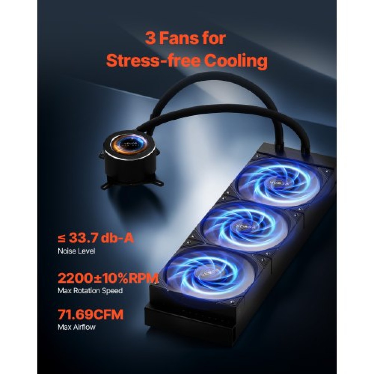 VEVOR CPU Liquid Cooler, AIO CPU Water Cooler - 3 x 120mm PWN Fans, Pump & 2,1" LCD Display, Max 2200PRM Black Cooling Fan, Συμβατό για Intel 115X/1366/2011/1700/1204AM, AMD5