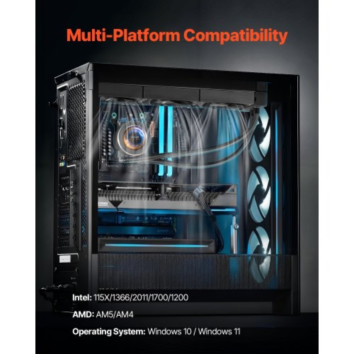 VEVOR CPU Liquid Cooler, AIO CPU Water Cooler - 3 x 120mm PWN Fans, Pump & 2,1" LCD Display, Max 2200PRM Black Cooling Fan, Συμβατό για Intel 115X/1366/2011/1700/1204AM, AMD5