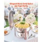 Σετ μπουφέ πιάτων VEVOR Chafing, 5 Qt 4 Pack, Chafer από ανοξείδωτο ατσάλι με 4 τηγάνια πλήρους μεγέθους, στρογγυλός θερμός διακομιστής κέτερινγκ με πτυσσόμενο σταντ σερβίτσιο με καπάκι, για δεξιώσεις γάμου, ροζ χρυσό