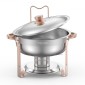 Σετ μπουφέ πιάτων VEVOR Chafing, 5 Qt 4 Pack, Chafer από ανοξείδωτο ατσάλι με 4 τηγάνια πλήρους μεγέθους, στρογγυλός θερμός διακομιστής κέτερινγκ με πτυσσόμενο σταντ σερβίτσιο με καπάκι, για δεξιώσεις γάμου, ροζ χρυσό