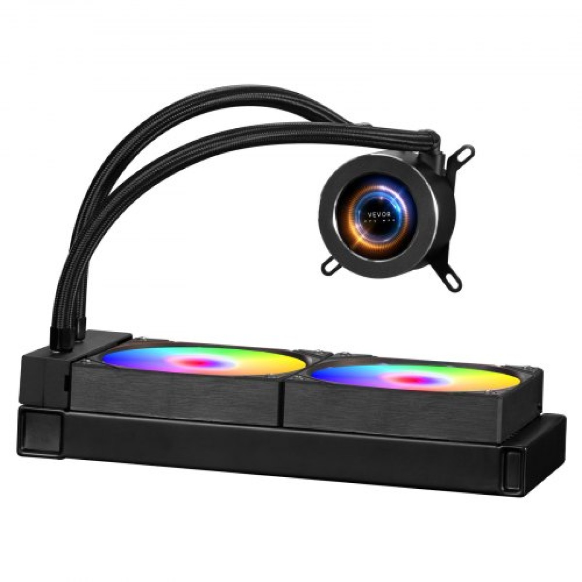 VEVOR CPU Liquid Cooler, AIO CPU Water Cooler - 120mm PWM Fans & Pump, Προσαρμόσιμο Μαύρο Υγρό Ψύκτη PC με οθόνη LCD 2,1" & φως ARGB, για Intel 115X/1366/2011/1700/1200, AMD AM4/AM5