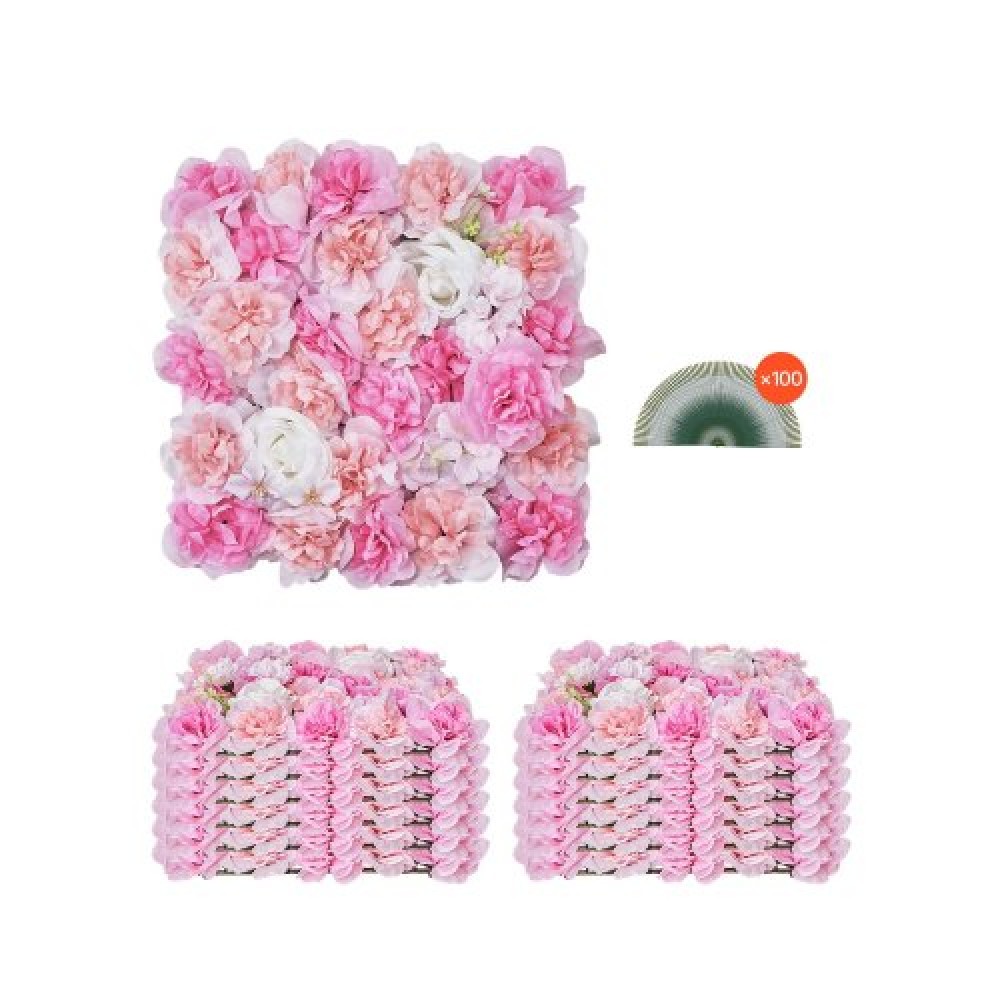 Πάνελ τοίχου VEVOR 3D Flower, 12 ΤΕΜ. 15 x 15 ιντσών, Τεχνητό λουλουδένιο πλέγμα με φόντο τοίχου, απρόσκοπτη σχεδίαση και εύκολη εγκατάσταση για διακόσμηση σκηνικού για παιδικό πάρτι στο σπίτι του Αγίου Βαλεντίνου, ροζ
