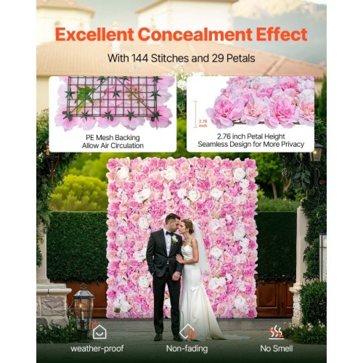 Πάνελ τοίχου VEVOR 3D Flower, 12 ΤΕΜ. 15 x 15 ιντσών, Τεχνητό λουλουδένιο πλέγμα με φόντο τοίχου, απρόσκοπτη σχεδίαση και εύκολη εγκατάσταση για διακόσμηση σκηνικού για παιδικό πάρτι στο σπίτι του Αγίου Βαλεντίνου, ροζ