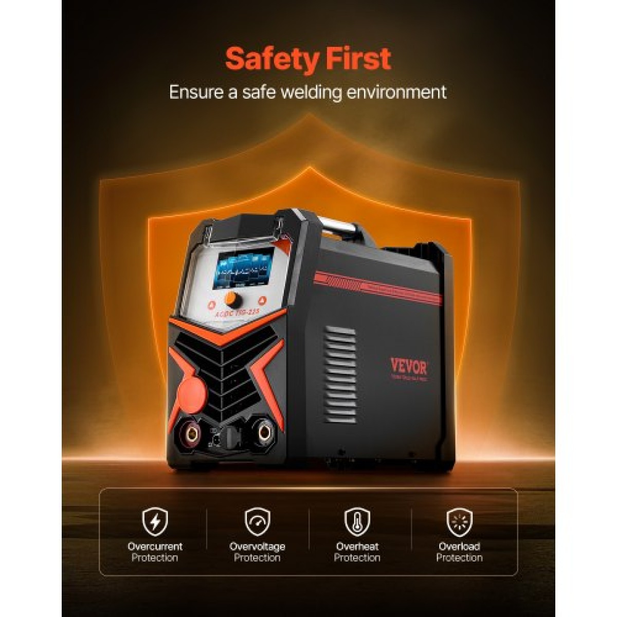 VEVOR TIG Welder, 225A 6-σε-1 Μηχανή συγκόλλησης αλουμινίου (μεγάλη οθόνη LED)- AC TIG/DC TIG/AC Pulse TIG/DC Pulse TIG/Spot TIG/MMA(Stick), Electric Welder with IGBT Inverter