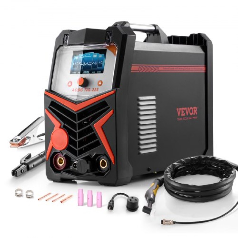 VEVOR TIG Welder, 225A 6-σε-1 Μηχανή συγκόλλησης αλουμινίου (μεγάλη οθόνη LED)- AC TIG/DC TIG/AC Pulse TIG/DC Pulse TIG/Spot TIG/MMA(Stick), Electric Welder with IGBT Inverter