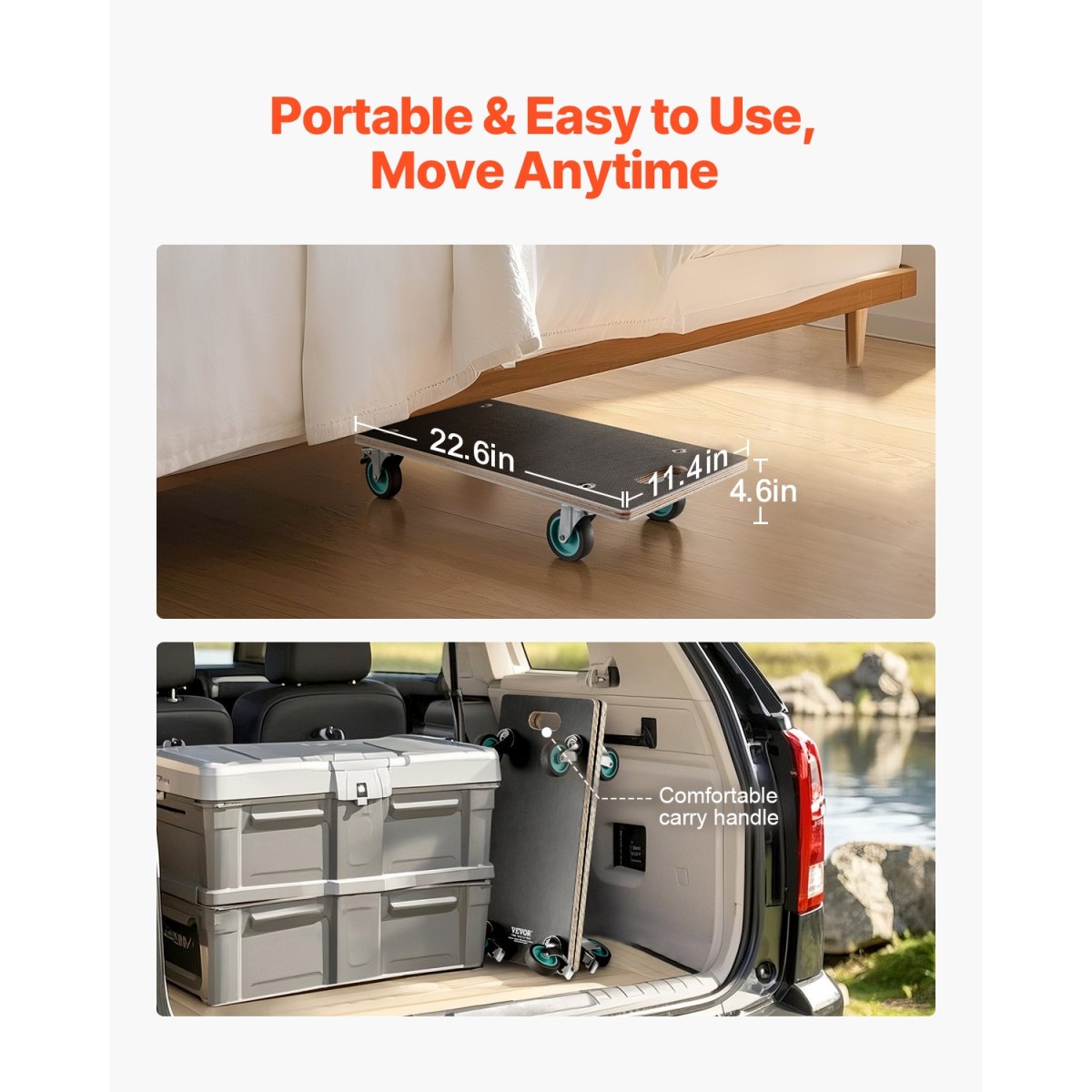 VEVOR Furniture Dolly, χωρητικότητα φόρτωσης 551 lbs, κουκλάκια κίνησης επίπλων με 4 αθόρυβους τροχούς TPR, ορθογώνια πολυλειτουργική επίπεδη κουκλίτσα για έπιπλα πιάνου Πλυντήριο ρούχων καναπέδων Ψυγείο, 2 συσκευασίες, Μαύρο