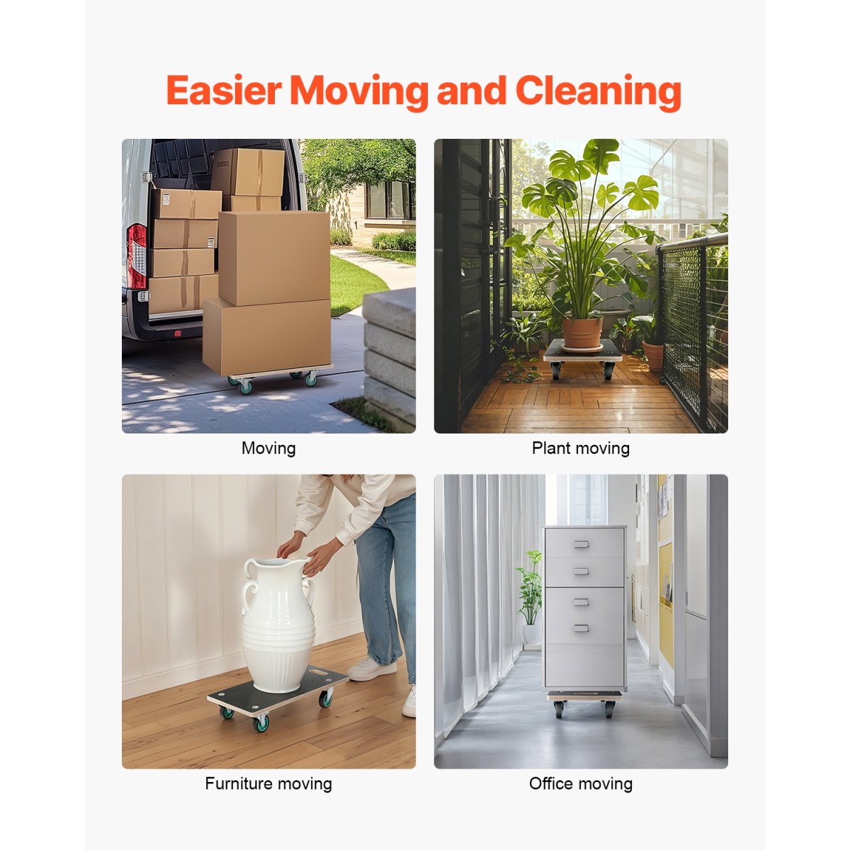 VEVOR Furniture Dolly, χωρητικότητα φόρτωσης 551 lbs, κουκλάκια κίνησης επίπλων με 4 αθόρυβους τροχούς TPR, ορθογώνια πολυλειτουργική επίπεδη κουκλίτσα για έπιπλα πιάνου Πλυντήριο ρούχων καναπέδων Ψυγείο, 2 συσκευασίες, Μαύρο