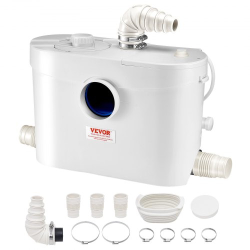 VEVOR Macerator Pump, 900W, 180 L/min (48 GPM) Flow, 40 ft/12 m Head, Macerator Sewerage Pump Toilet with 4 Waters Instructions, Way Uploading Machine for Toilet, Υπόγειο, Ντους, Νεροχύτη, Πλυντήριο ρούχων, Μπανιέρα