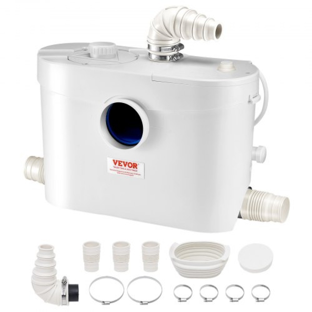 VEVOR Macerator Pump, 900W, 180 L/min (48 GPM) Flow, 40 ft/12 m Head, Macerator Sewerage Pump Toilet with 4 Waters Instructions, Way Uploading Machine for Toilet, Υπόγειο, Ντους, Νεροχύτη, Πλυντήριο ρούχων, Μπανιέρα