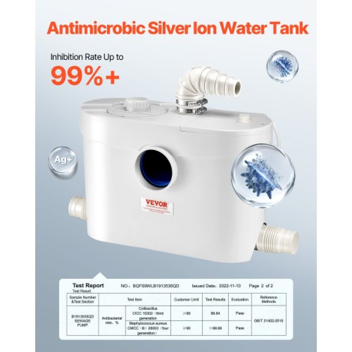 VEVOR Macerator Pump, 900W, 180 L/min (48 GPM) Flow, 40 ft/12 m Head, Macerator Sewerage Pump Toilet with 4 Waters Instructions, Way Uploading Machine for Toilet, Υπόγειο, Ντους, Νεροχύτη, Πλυντήριο ρούχων, Μπανιέρα