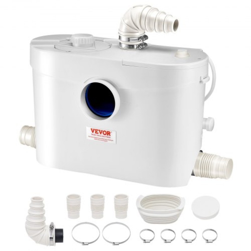 VEVOR Macerator Pump, 900W, 180 L/min (48 GPM) Flow, 40 ft/12 m Head, Macerator Sewerage Pump Toilet with 4 Waters Instructions, Way Uploading Machine for Toilet, Υπόγειο, Ντους, Νεροχύτη, Πλυντήριο ρούχων, Μπανιέρα
