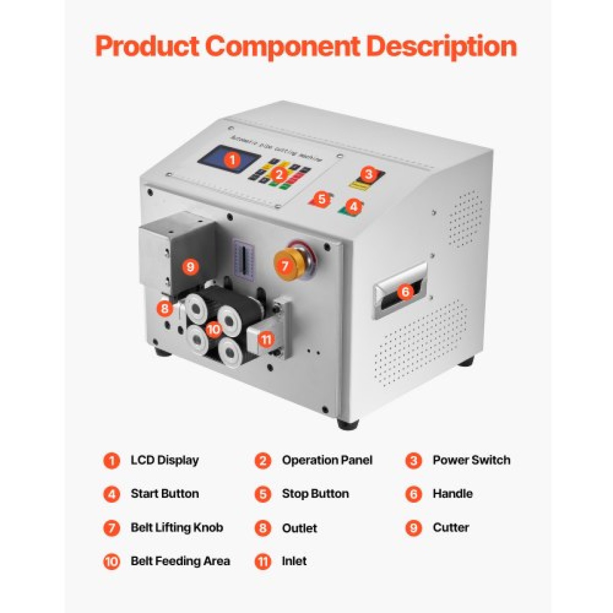 VEVOR Auto Heat-Shrink Tube Cutter, Αυτόματο μηχάνημα κοπής σωλήνων με οθόνη LCD, διάμετρος κοπής 1mm-20mm, μήκος κοπής 0,1mm-99999,9mm, Ιδανικό για σωλήνα PVC PE, σωλήνα σιλικόνης, σωλήνα μαλακού νερού