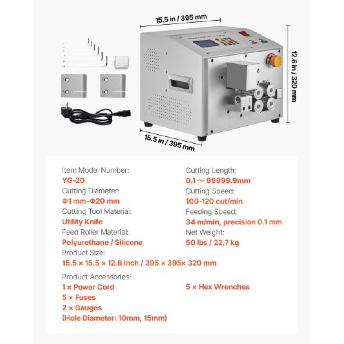 VEVOR Auto Heat-Shrink Tube Cutter, Αυτόματο μηχάνημα κοπής σωλήνων με οθόνη LCD, διάμετρος κοπής 1mm-20mm, μήκος κοπής 0,1mm-99999,9mm, Ιδανικό για σωλήνα PVC PE, σωλήνα σιλικόνης, σωλήνα μαλακού νερού