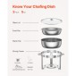 VEVOR Chafing Dish Dish Buffet Set, 5 Qt 2 Pack, Chafer από ανοξείδωτο χάλυβα με 2 τηγάνι πλήρους μεγέθους, στρογγυλός θερμός διακομιστής Catering με γυάλινο καπάκι Πτυσσόμενη βάση καυσίμου, για δεξίωση γάμου, ασημί