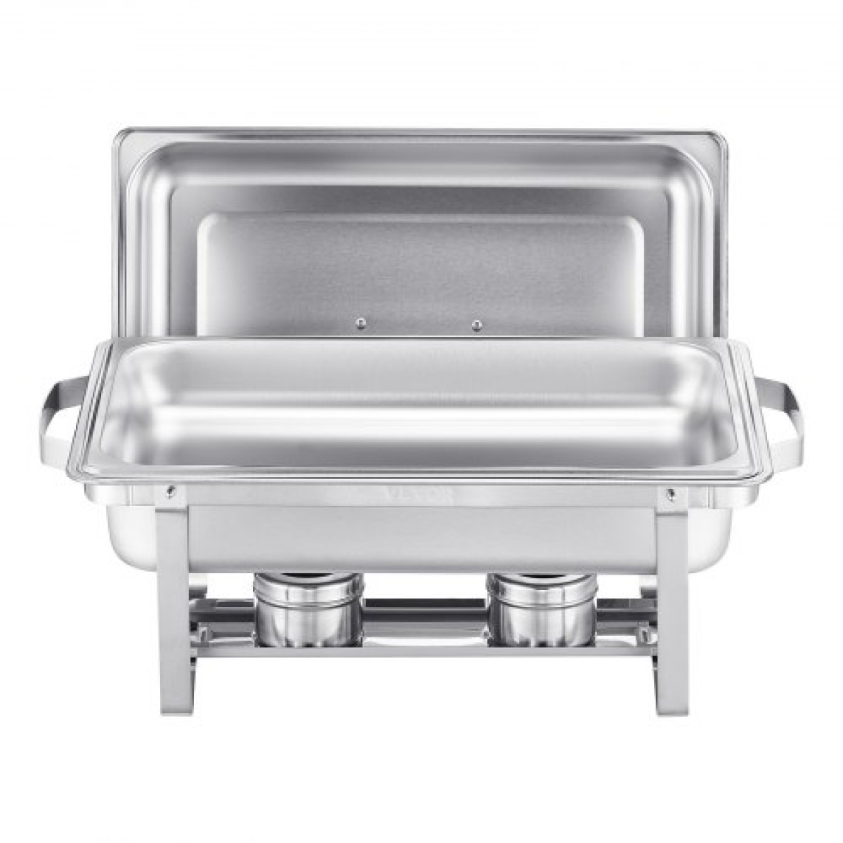 VEVOR Chafing Dish Dish Buffet Set, 8 Qt 2 Pack, Chafer από ανοξείδωτο χάλυβα με 2 τηγάνια πλήρους μεγέθους, Ορθογώνιος διακομιστής Catering Warmer με Καπάκι Water Pan Stand Θήκη καυσίμου, για Γαμήλια πάρτι Δείπνα, Ασημί