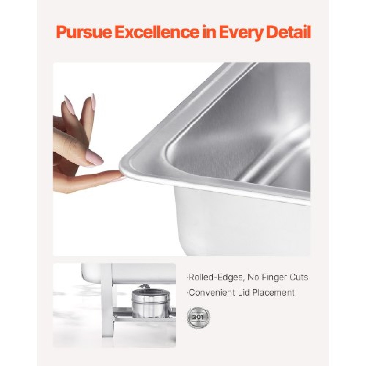 VEVOR Chafing Dish Dish Buffet Set, 8 Qt 2 Pack, Chafer από ανοξείδωτο χάλυβα με 2 τηγάνια πλήρους μεγέθους, Ορθογώνιος διακομιστής Catering Warmer με Καπάκι Water Pan Stand Θήκη καυσίμου, για Γαμήλια πάρτι Δείπνα, Ασημί