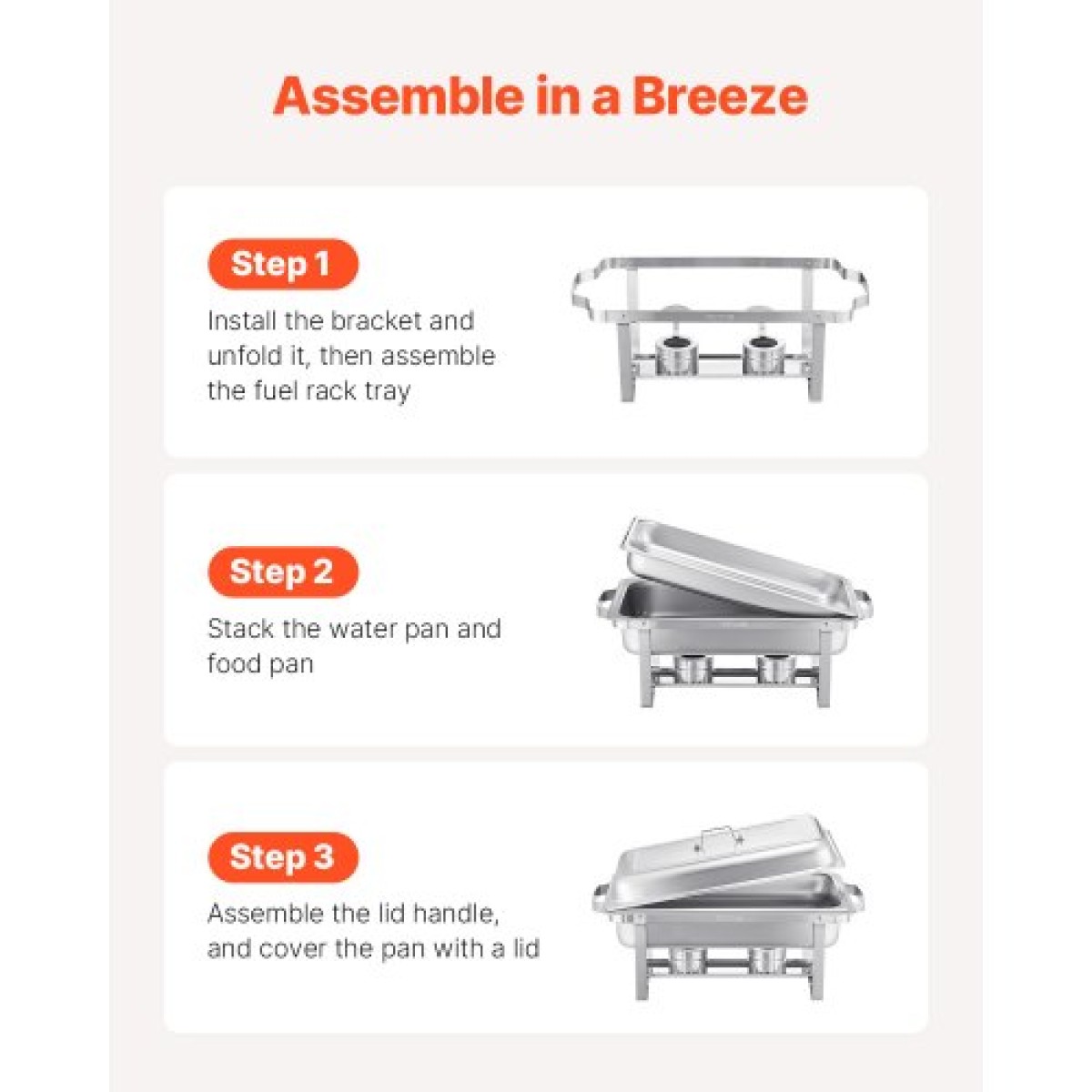 VEVOR Chafing Dish Dish Buffet Set, 8 Qt 2 Pack, Chafer από ανοξείδωτο χάλυβα με 2 τηγάνια πλήρους μεγέθους, Ορθογώνιος διακομιστής Catering Warmer με Καπάκι Water Pan Stand Θήκη καυσίμου, για Γαμήλια πάρτι Δείπνα, Ασημί