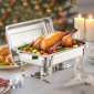 VEVOR Chafing Dish Dish Buffet Set, 8 Qt 2 Pack, Chafer από ανοξείδωτο χάλυβα με 2 τηγάνια πλήρους μεγέθους, Ορθογώνιος διακομιστής Catering Warmer με Καπάκι Water Pan Stand Θήκη καυσίμου, για Γαμήλια πάρτι Δείπνα, Ασημί