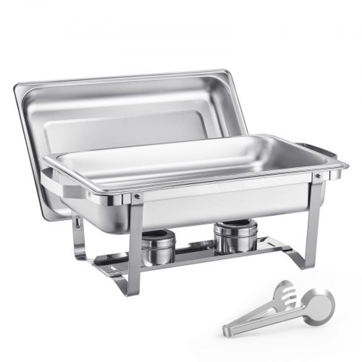 VEVOR Chafing Dish Dish Buffet Set, 8 Qt 2 Pack, Chafer από ανοξείδωτο χάλυβα με 2 τηγάνια πλήρους μεγέθους, Ορθογώνιος διακομιστής Catering Warmer με Καπάκι Water Pan Stand Θήκη καυσίμου, για Γαμήλια πάρτι Δείπνα, Ασημί