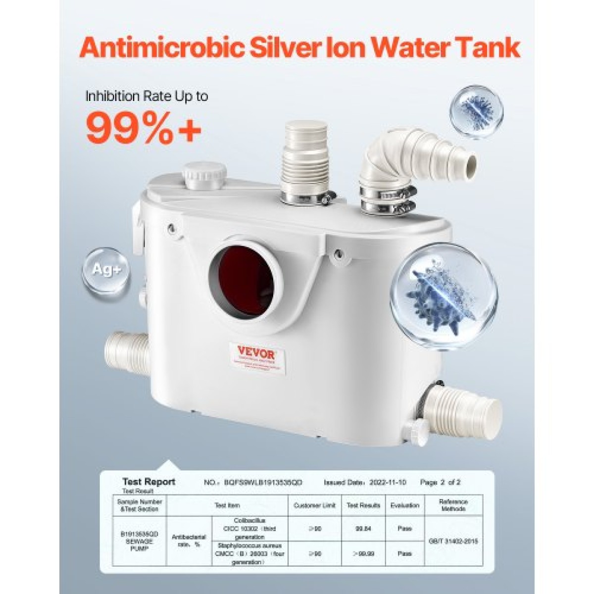 VEVOR Macerator Pump, 500W, 110 L/min (29 GPM) Flow, 26 ft/8 m Head, Macerator Sewerage Pump Toilet with 4 Waters Instruction, Way Uploading Machine for Toilet, Υπόγειο, Ντους, Νεροχύτη, Πλυντήριο ρούχων, Μπανιέρα