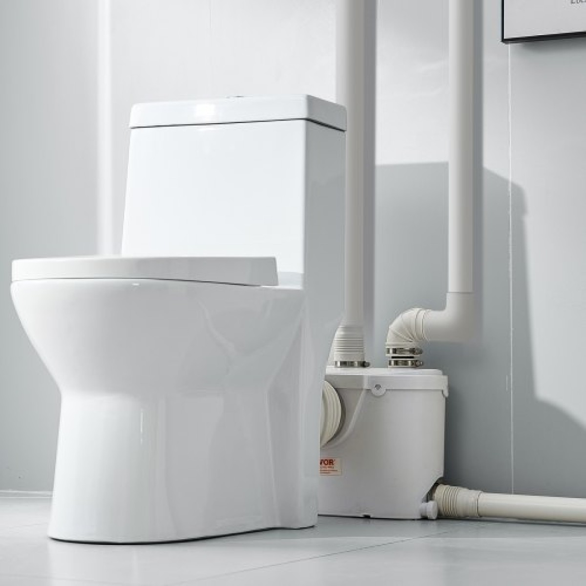VEVOR Macerator Pump, 500W, 110 L/min (29 GPM) Flow, 26 ft/8 m Head, Macerator Sewerage Pump Toilet with 4 Waters Instruction, Way Uploading Machine for Toilet, Υπόγειο, Ντους, Νεροχύτη, Πλυντήριο ρούχων, Μπανιέρα