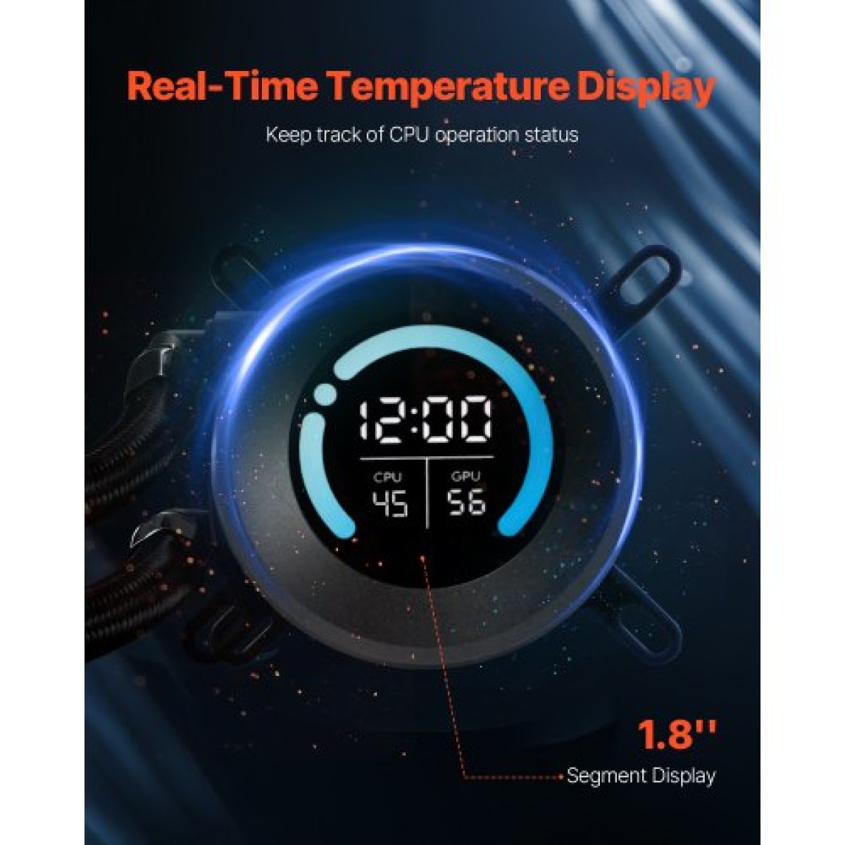 VEVOR CPU Liquid Cooler, AIO CPU Water Cooler - 120mm PWN Fans, Pump, 1,8" Display, Max. 2200 RPM CPU Cooling Fan, Efficient Black PC Water Cooler for Intel 115X/1366/2011/1700/12040, AMD