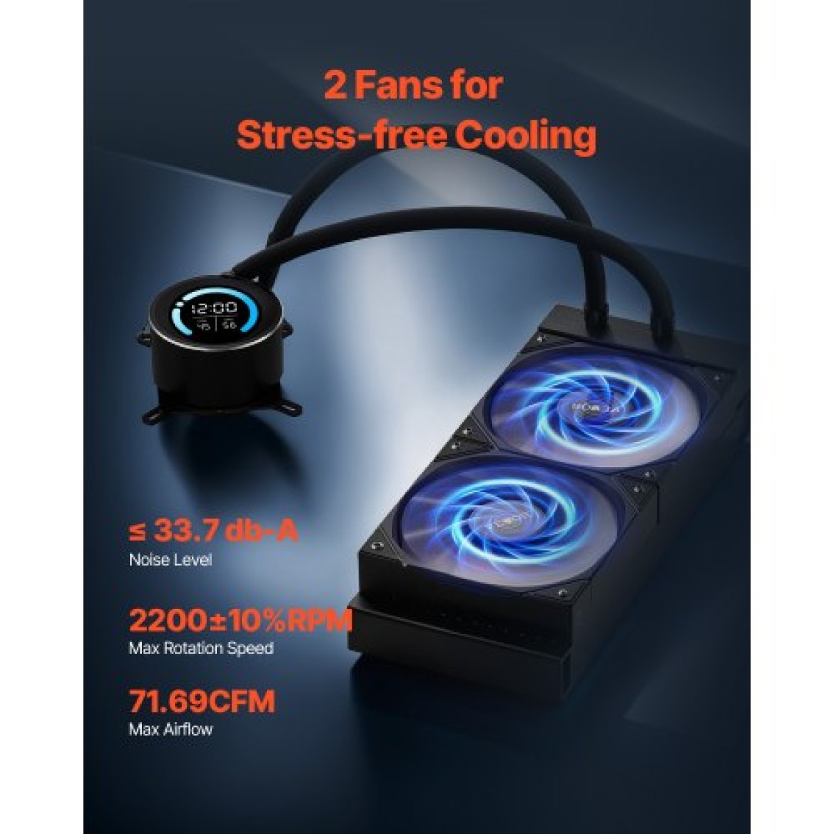 VEVOR CPU Liquid Cooler, AIO CPU Water Cooler - 120mm PWN Fans, Pump, 1,8" Display, Max. 2200 RPM CPU Cooling Fan, Efficient Black PC Water Cooler for Intel 115X/1366/2011/1700/12040, AMD