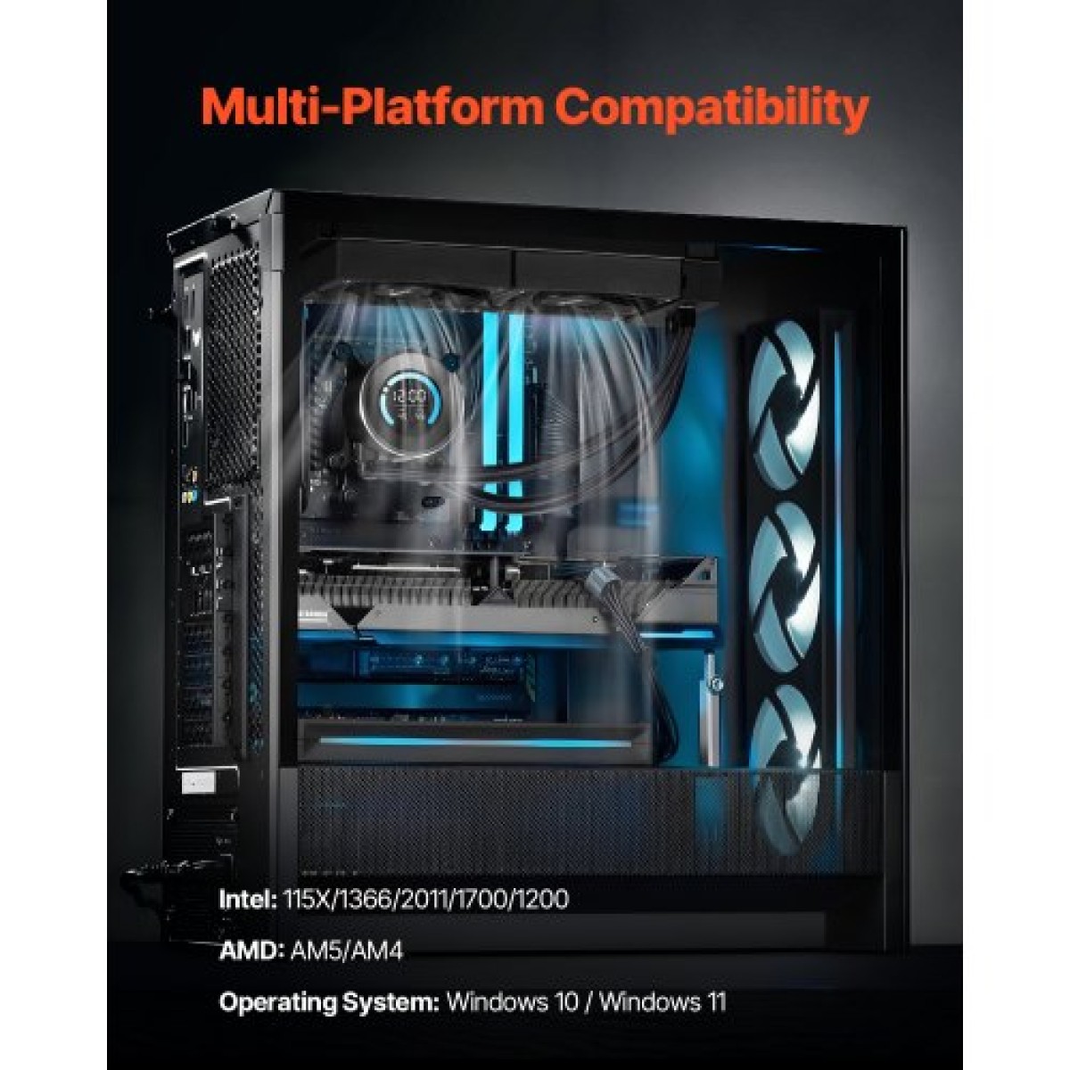 VEVOR CPU Liquid Cooler, AIO CPU Water Cooler - 120mm PWN Fans, Pump, 1,8" Display, Max. 2200 RPM CPU Cooling Fan, Efficient Black PC Water Cooler for Intel 115X/1366/2011/1700/12040, AMD