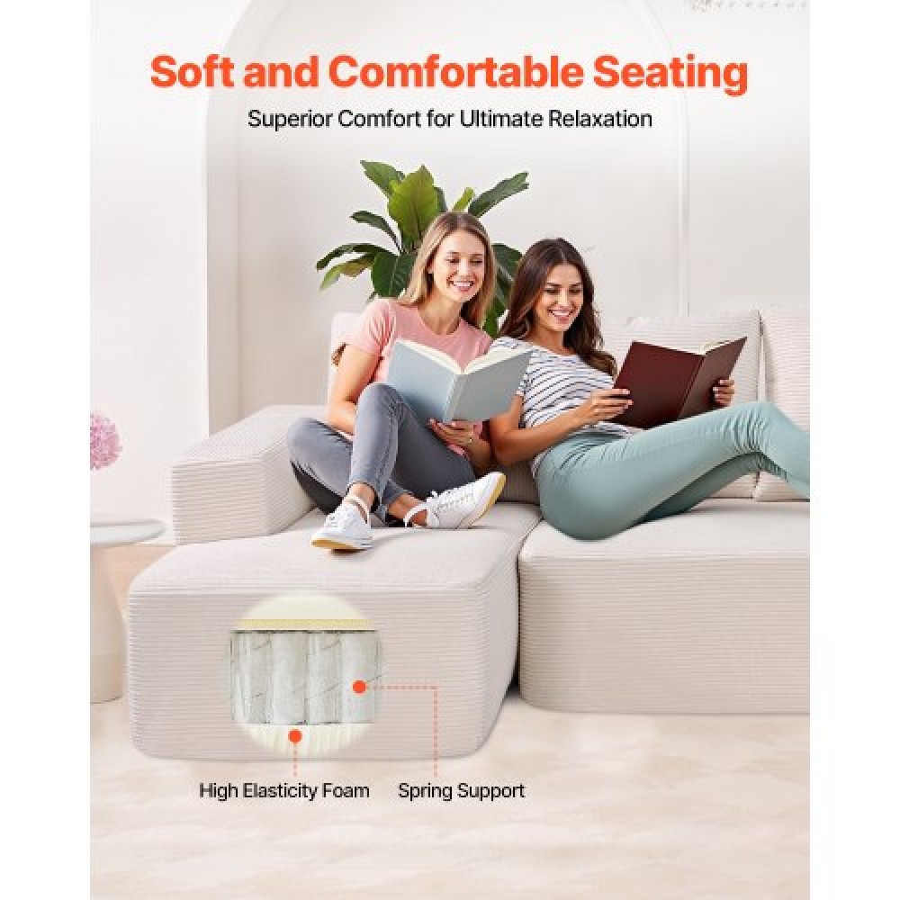 VEVOR Modular Sectional Καναπές, Σχήμα U Modular Καναπές με ξαπλώστρα, Cloud Sectional Καναπές με High Rebound Sponge and Density, Επενδυμένος κοτλέ καναπές με μαξιλάρι για το σαλόνι, Υπνοδωμάτιο, Μπεζ