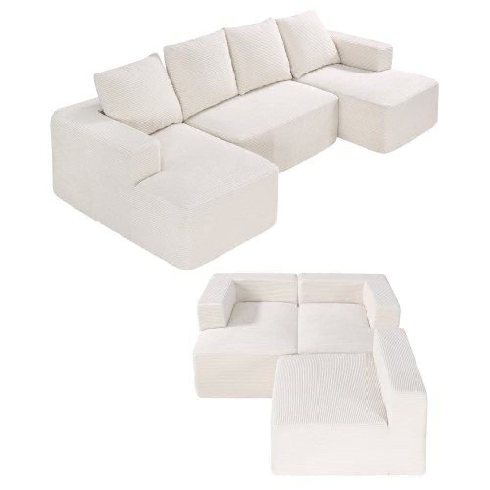VEVOR Modular Sectional Καναπές, Σχήμα U Modular Καναπές με ξαπλώστρα, Cloud Sectional Καναπές με High Rebound Sponge and Density, Επενδυμένος κοτλέ καναπές με μαξιλάρι για το σαλόνι, Υπνοδωμάτιο, Μπεζ